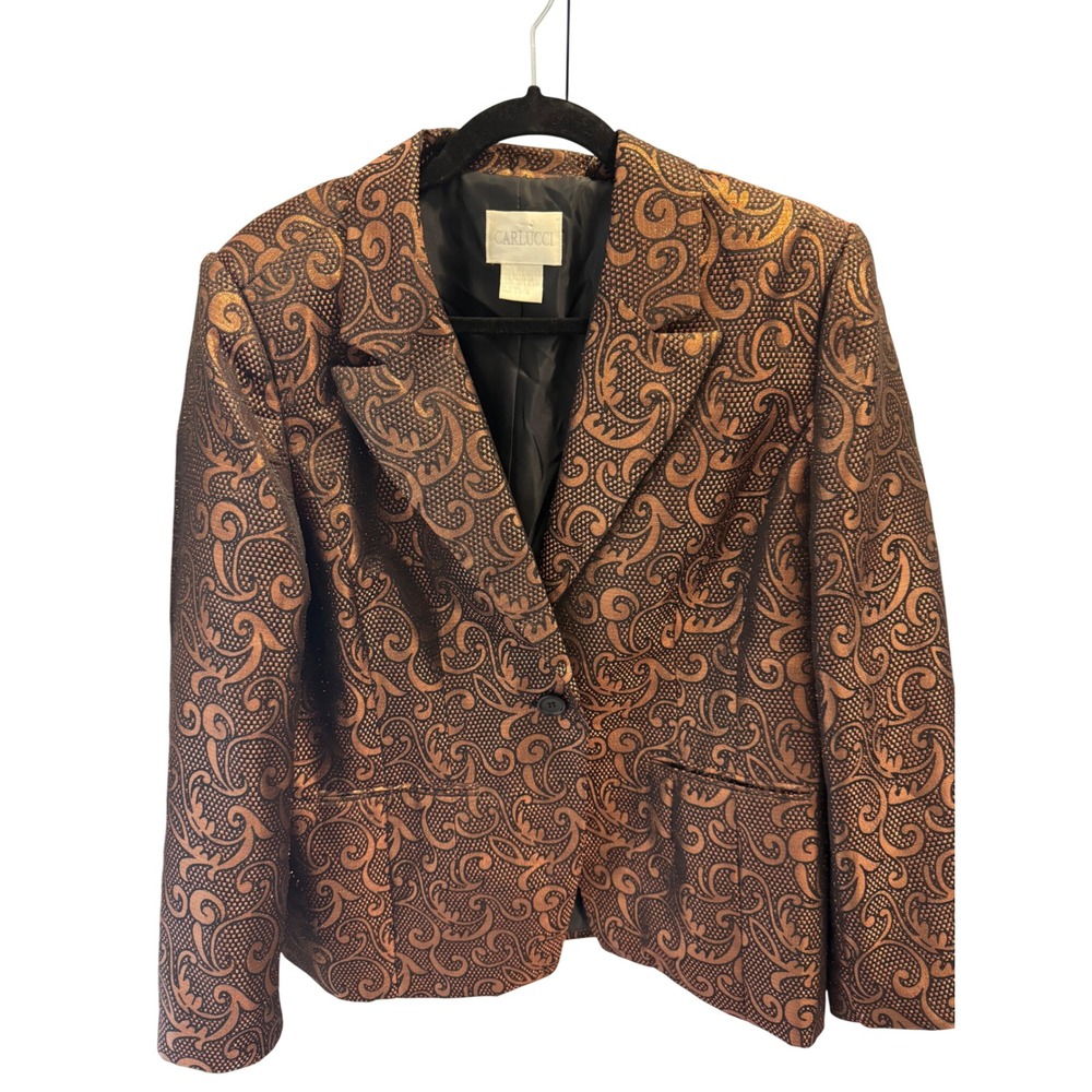 Vintage 90s Carlucci Metallic‎ Bronze Paisley Jacquard Blazer Jacket - Size XL